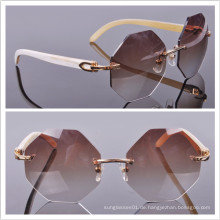 Rimless Sonnenbrille / White Horn Rahmen / Octagonal Lens Sonnenbrille